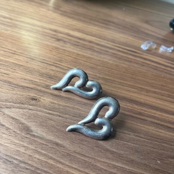 Vintage 80s MEXICO Hearts Large 925 Sterling Silver made in Mexico Earrings - Picture 2 of 5